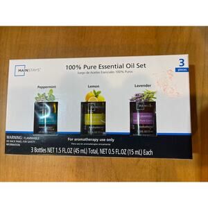 New! Mainstays 100% Pure Essential Oil Set - With Peppermint, Lemon And Lavender